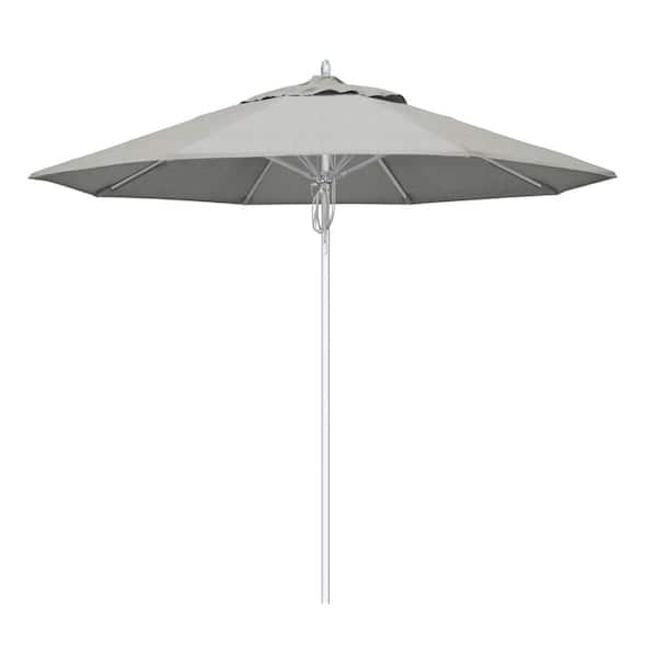 California Umbrella 9 ft. Silver Aluminum Commercial Market Patio Umbrella Fiberglass Ribs and Pulley Lift in Granite Sunbrella