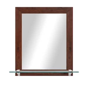 21.5 in. W x 25.5 in. H Rectangle Dark Walnut Vertical Framed Mirror With Tempered Glass Shelf/Chrome Bracket
