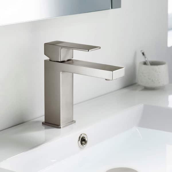Single Handle Lever Handle Single Hole Bathroom Sink Faucet with Supply Lines and Pop-Up Drain in Brushed Nickel