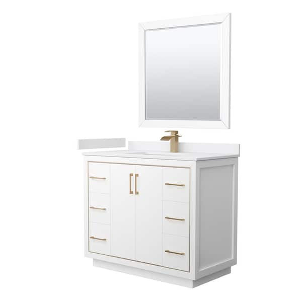 Wyndham Collection Icon 42 in. W x 22 in. D x 35 in. H Single Bath Vanity in White with White Cultured Marble Top and 34" Mirror