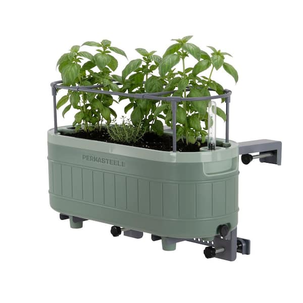 PERMASTEEL Garden Herb Plastic Planter with Trellis and Adjustable Bracket,  Self-Watering System with Water Level Indicator, Green PGB-50004-GN - The  Home Depot