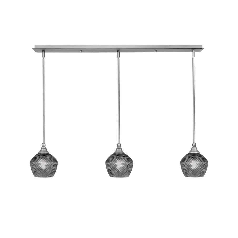 Livingston 100-Watt 3-Light Nickel Shaded Pendant Light with 6 in. Smoke Gl