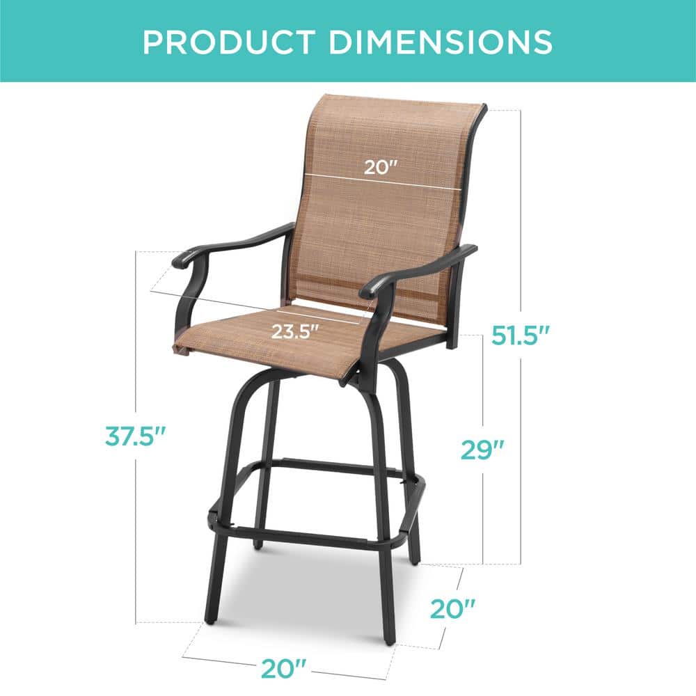 Tan Outdoor Swivel Bar Stools with Mesh and Steel Frame