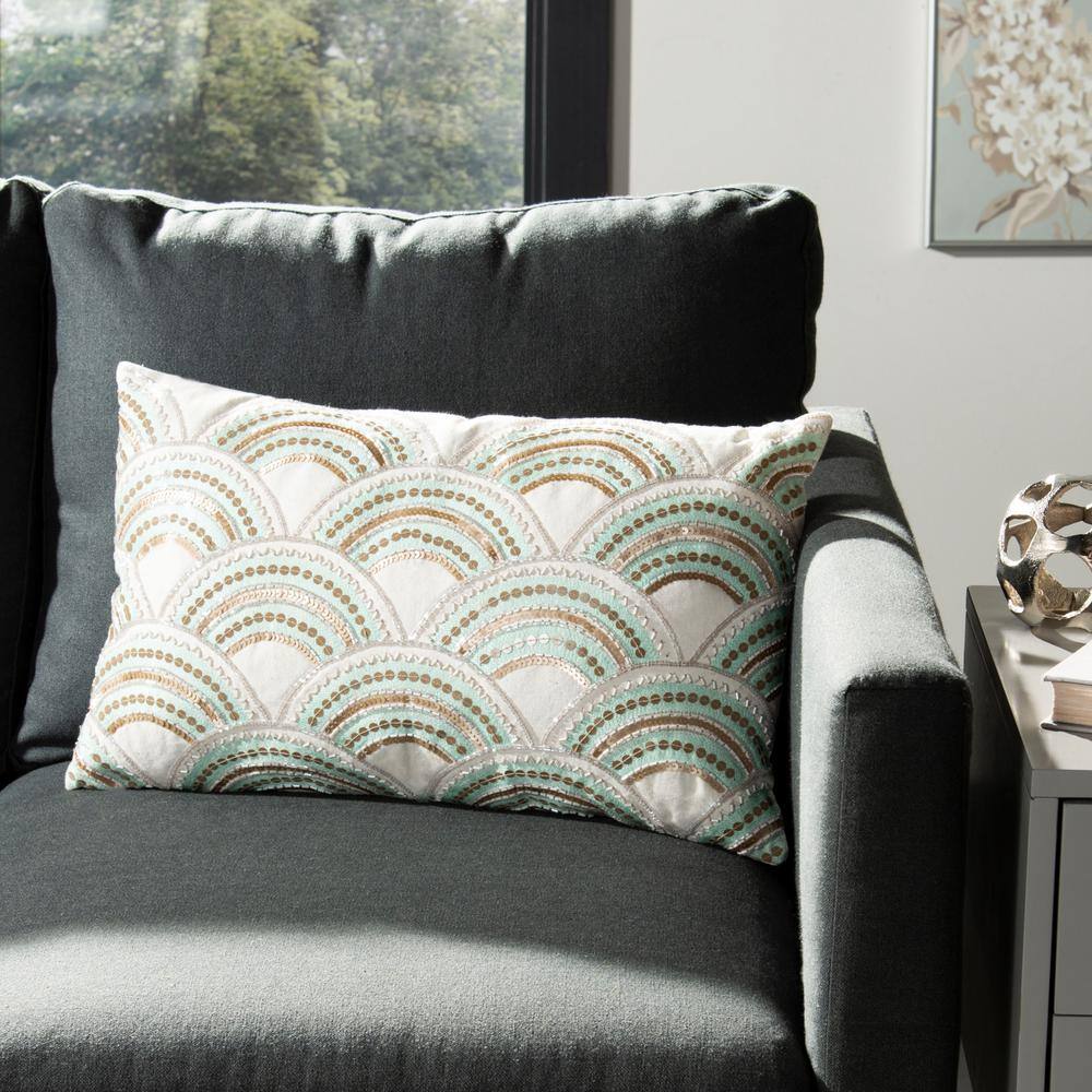 Beige Geometric Art Deco Rectangular Accent Pillow