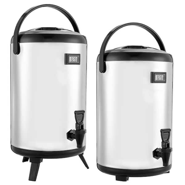 3.2 Gal. Stainless Steel Insulated Beverage Dispenser 2 Pack with Spigot and Temp Display for Hot & Cold Drinks in Cafes