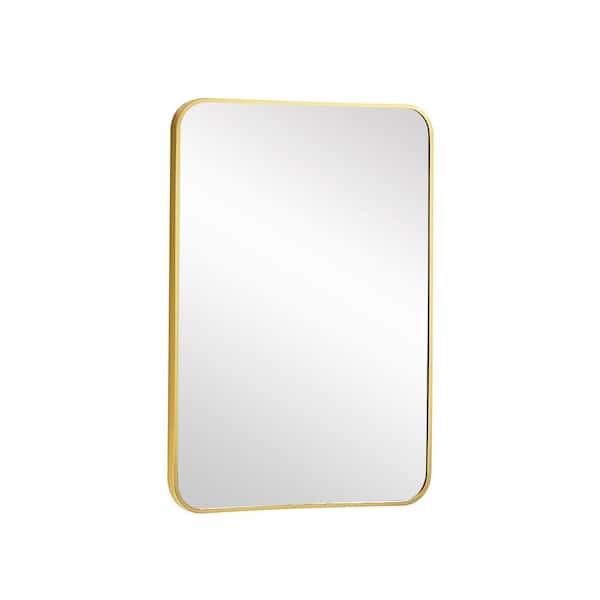 WELLFOR 20 in. W x 28 in. H Framed Rectangular Wall-Mounted Bathroom Vanity Mirror in Gold