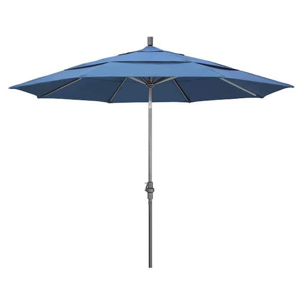 California Umbrella 11 ft. Hammertone Grey Aluminum Market Patio Umbrella with Crank Lift in Capri Pacifica