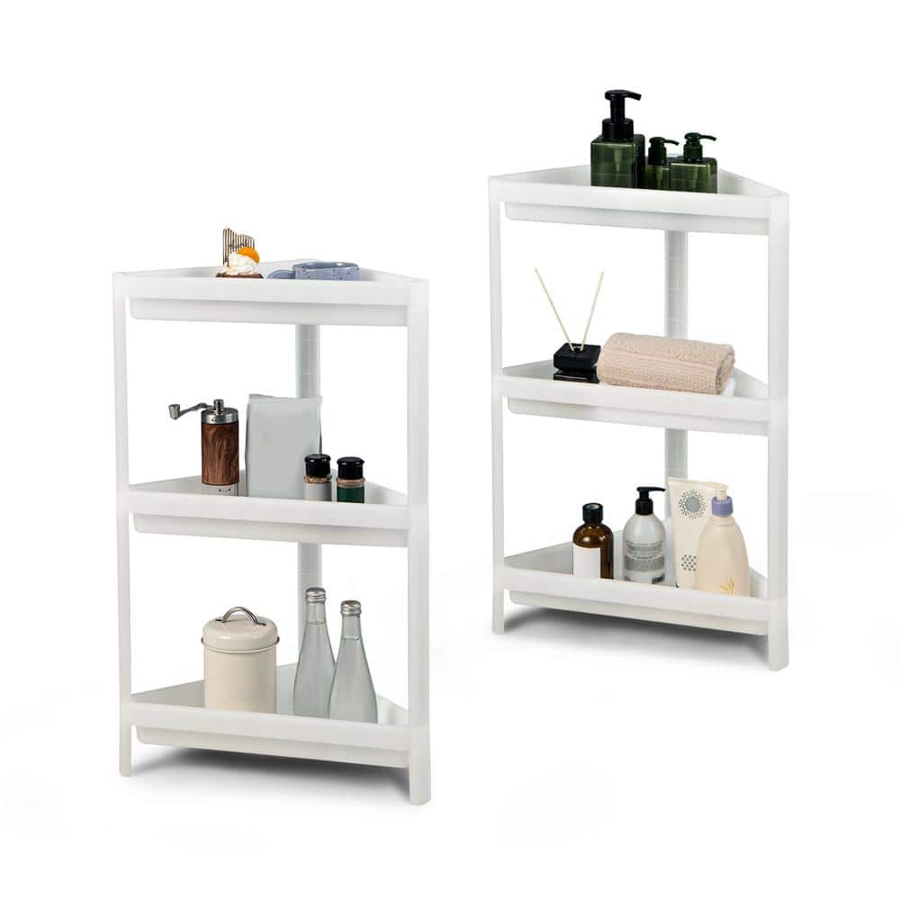 2 Pack 3-Tier White Plastic 13 in. Kitchen Island with Drainage Holes