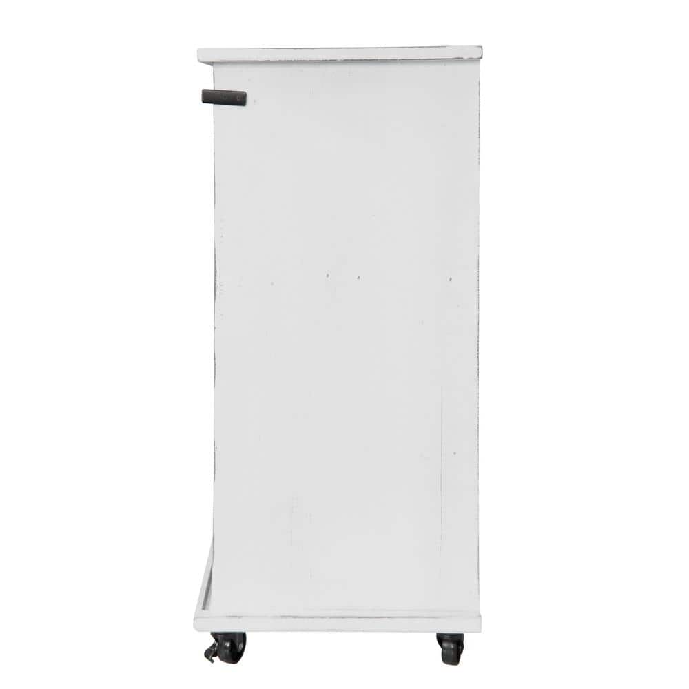 Distressed White Solid Wood Office Cabinet with Sliding Barn Door