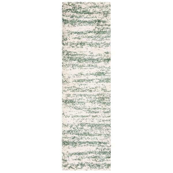 Hudson Shag Ivory/Green 2 ft. x 12 ft. Marble Runner Rug