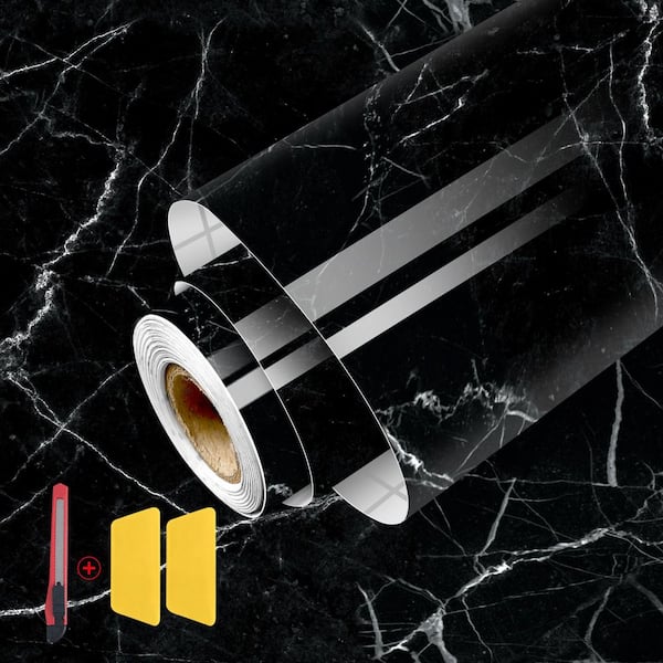 Black Marble Contact Paper Peel and Stick Wallpaper for Kitchen Self Adhesive Wallpaper 2-Roll, 15.7 in. x 157.5 in.