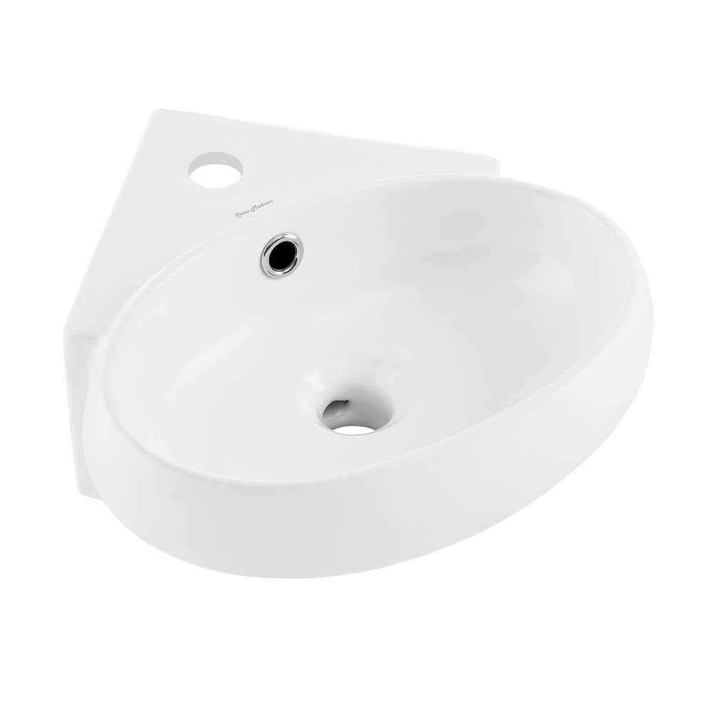 White Ceramic Corner Wall-Mount Vessel Sink