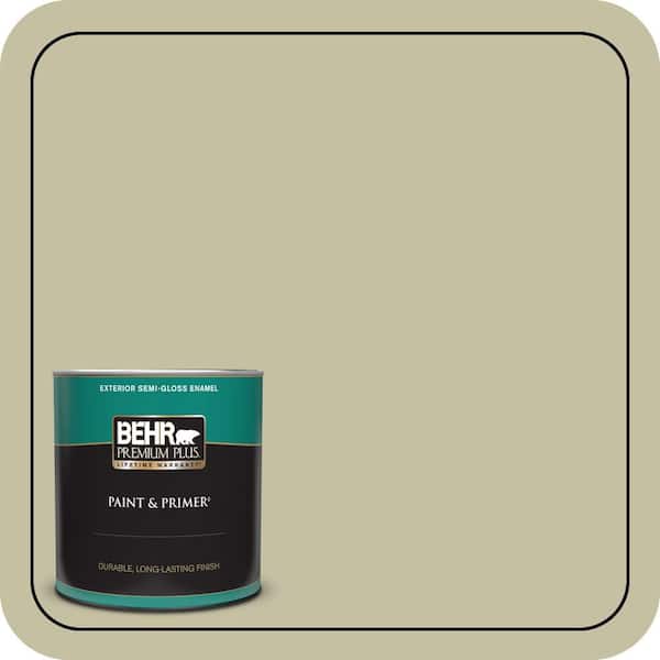 BEHR PREMIUM PLUS 1 qt. #S350-3 Washed Olive Semi-Gloss Enamel Exterior Paint & Primer
