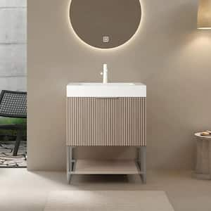 24 in. W x 19.7 in. D x 33.5 in. H Single Sink Freestanding Bath Vanity in Brown Oak with White Acrylic Top