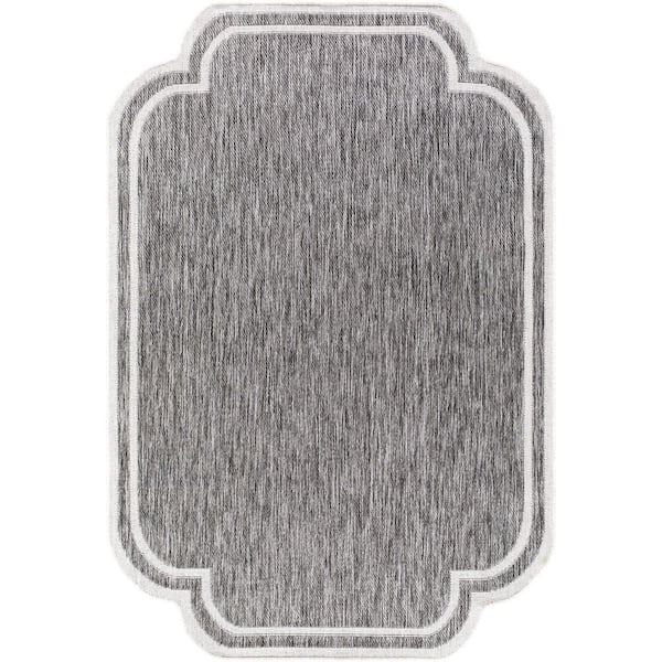 Miami Beach Charcoal Traditional Solid Color 6 ft. 7 in. x 9 ft. Indoor/Outdoor Area Rug