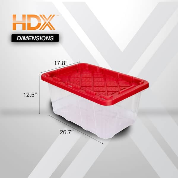 HDX 17 Gal. Tough Storage Tote in Clear with Red Lid 999-17G-C-HDX