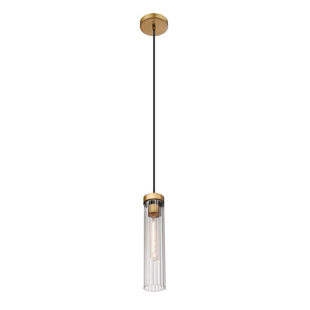 Beau Rubbed Brass and Glass Modern Pendant Light