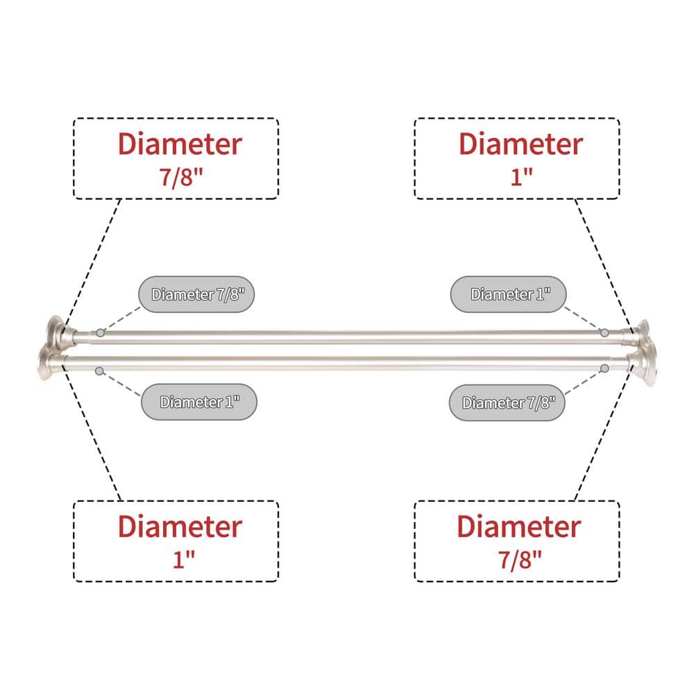 72'' Rustproof Aluminum Tension Shower Curtain Rod with Rubber End Caps