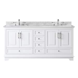 McAuley 72 in. W x 22 in. D x 34-5/8 in. H Bath Vanity in White with White Marble Top