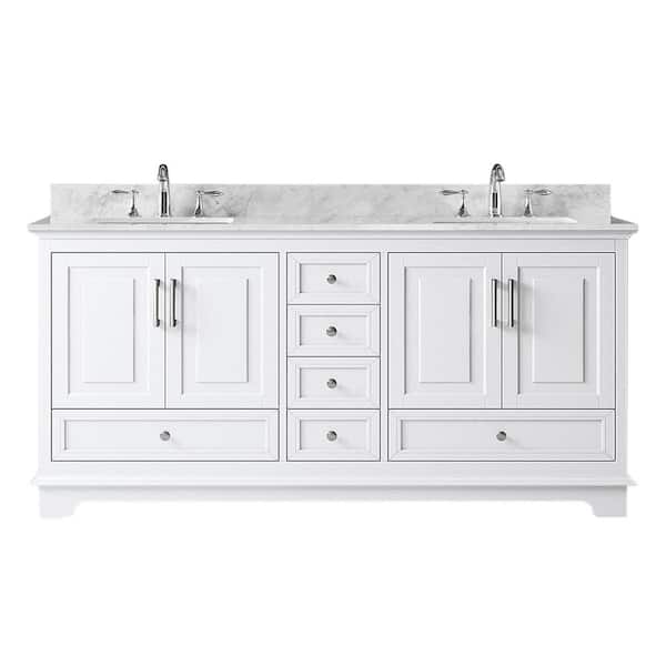 Exclusive Heritage McAuley 72 in. W x 22 in. D x 34-5/8 in. H Bath Vanity in White with White Marble Top