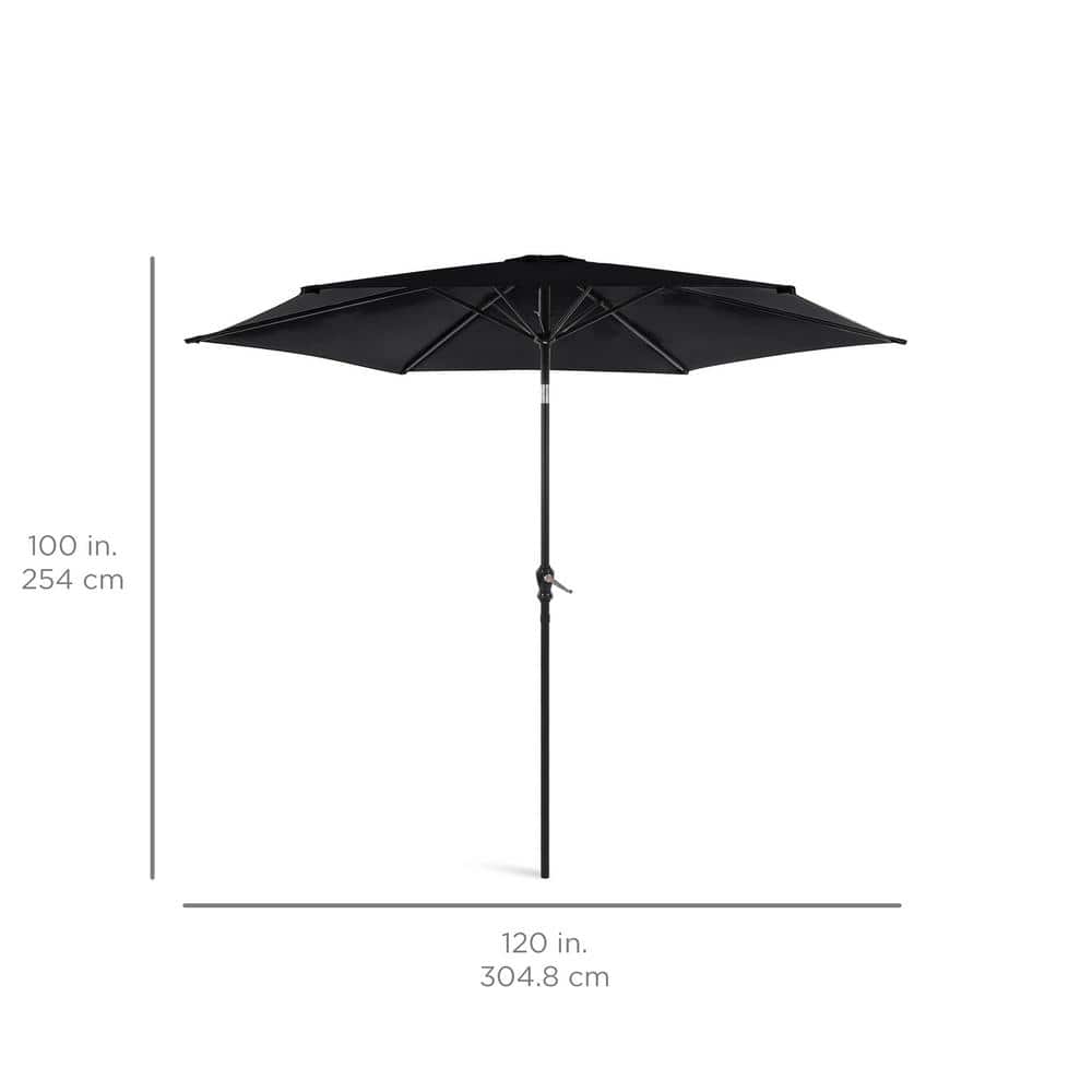 10ft Black Powder-Coated Steel Outdoor Patio Umbrella with Crank
