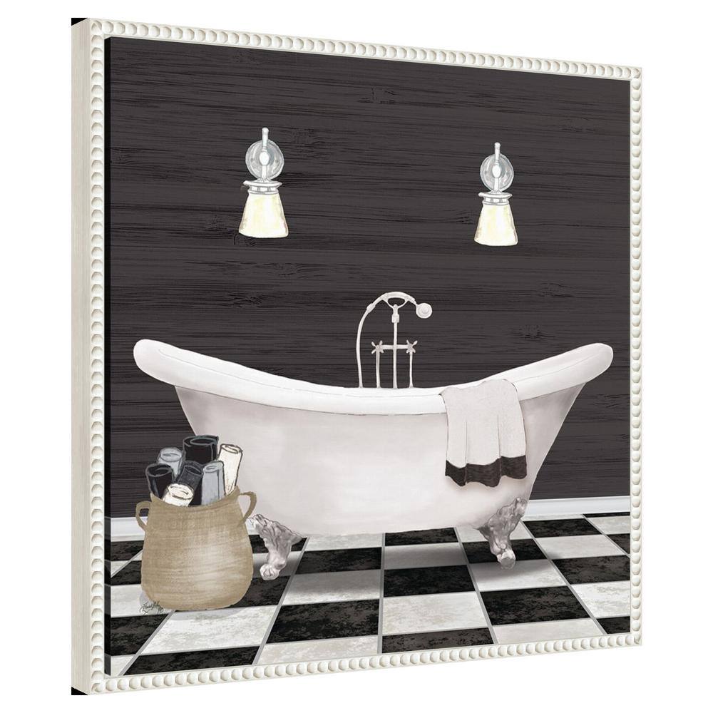 Modern Bathroom I White Canvas Wall Art with Beaded Frame