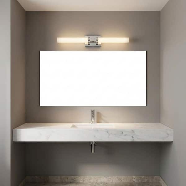 Coles 30 in. W x 5 in. H Chrome Modern LED Dimmable Bathroom Vanity Light with White Acrylic Shade