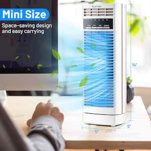 14 in. Mini Oscillating Tower Fan Electric Desk Fan with 3-Speed and Timer White