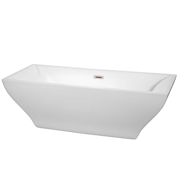 Wyndham Collection Maryam 5.9 ft. Acrylic Flatbottom Non-Whirlpool Bathtub in White with Brushed Nickel Trim