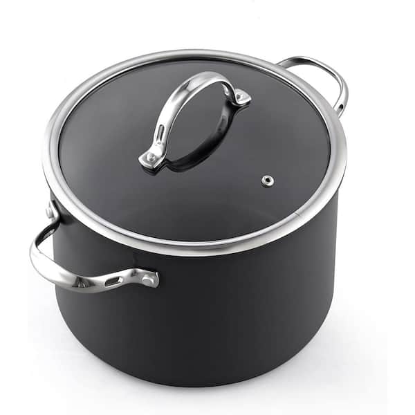 Cooks Standard 8 qt. Hard Anodized Premium Grade Aluminum Nonstick Stockpot with Cover, Black