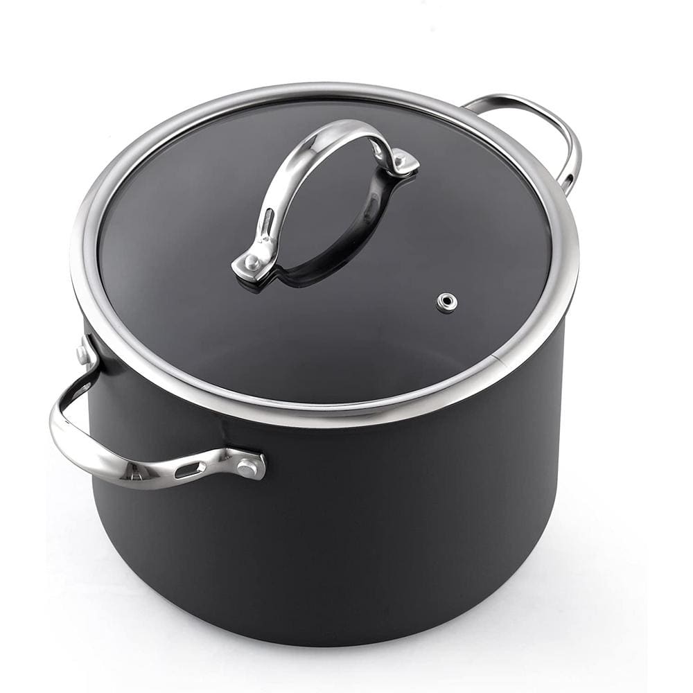 Non-Stick Aluminum Sauce Pan Stock Pot with Glass Lid, Black, 4018-8( 8 qt )