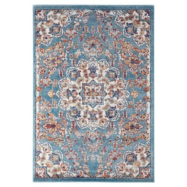 Amer Rugs Alexandria 4 x 6 Sea Blue Medallion Pattern Area Rug for High Traffic Living Room Dining Room Bedroom