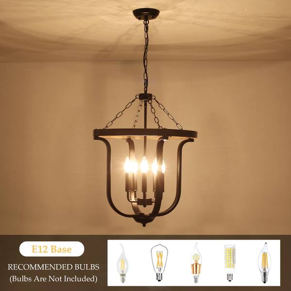 LWYTJO 5-Light Black and Wood Grain Cage Candle Chandelier LWYTJO 5-Light Black and Wood Grain Cage Candle Chandelier