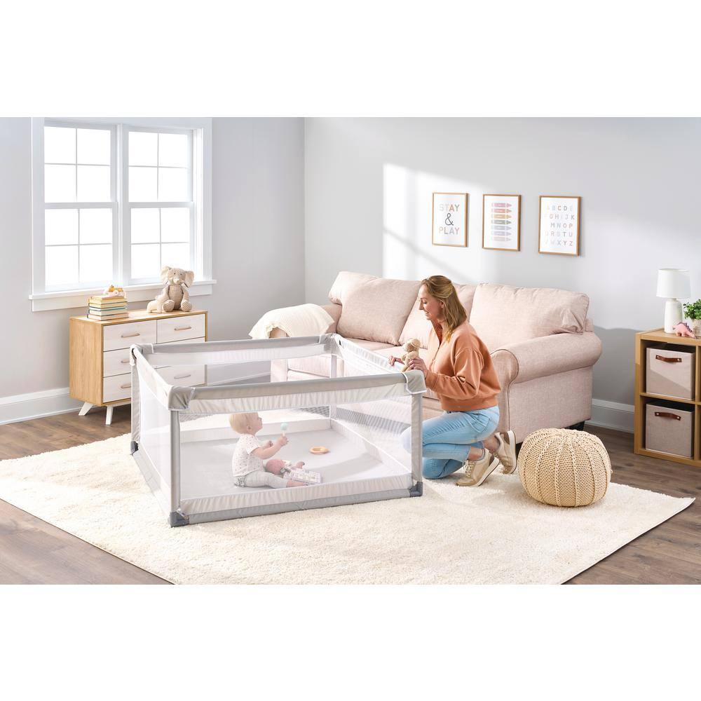 Gray Mesh Portable Soft Sided Baby Playpen
