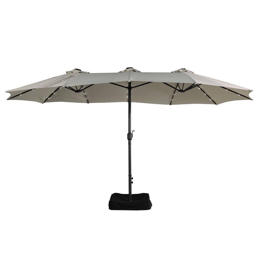 15 ft. Steel Pole Market Solar Light No Tilt Patio Umbrella with With Plastic Base and Steel Cross Base in Beige price history on PriceWatchPro