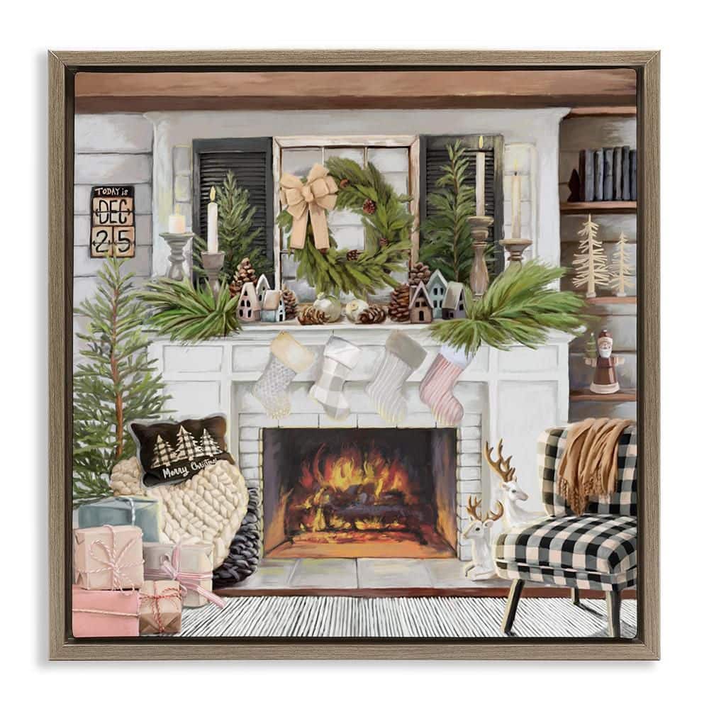 Cozy Fireplace Holiday by Nicky Boehme 1 Piece Brown Floater Frame Graphic Home Art Print 18 in. x 18 in. price history on PriceWatchPro