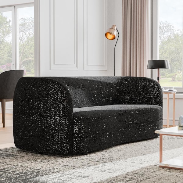 Furniture of America Julia 85 in. Round Arm Boucle Polyester Fabric Modern Curved Pocket Coil Cushion Sofa In Black