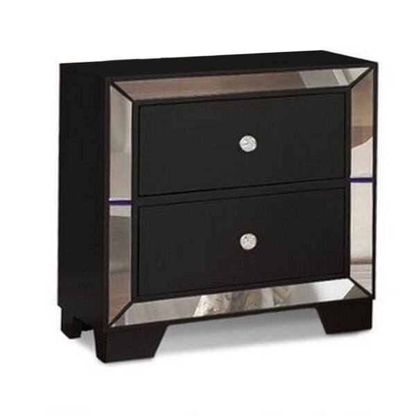 Benjara 2 Drawer Black Nightstand with Mirrored Trim and Wood Frame (21