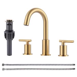 8 in. Widespread Double Handle Bathroom Faucet with Drain kit and Supply Lines Included in Gold