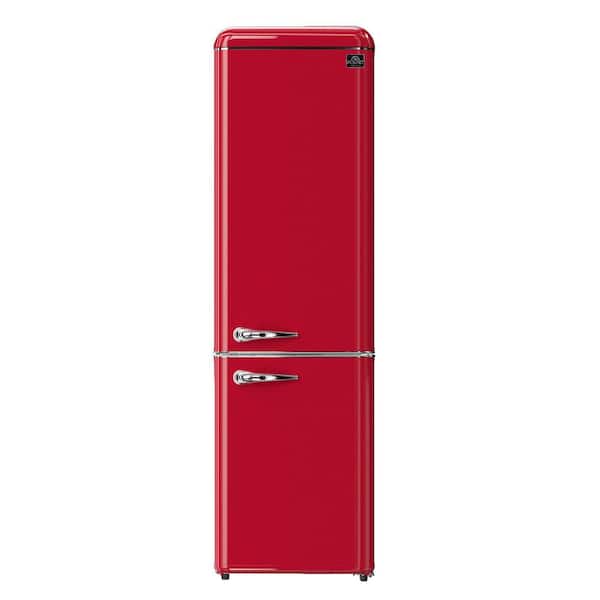 Storico 22 in. Retro Bottom Freezer Fridge in Red, 9 cu. Ft. Silver Handles