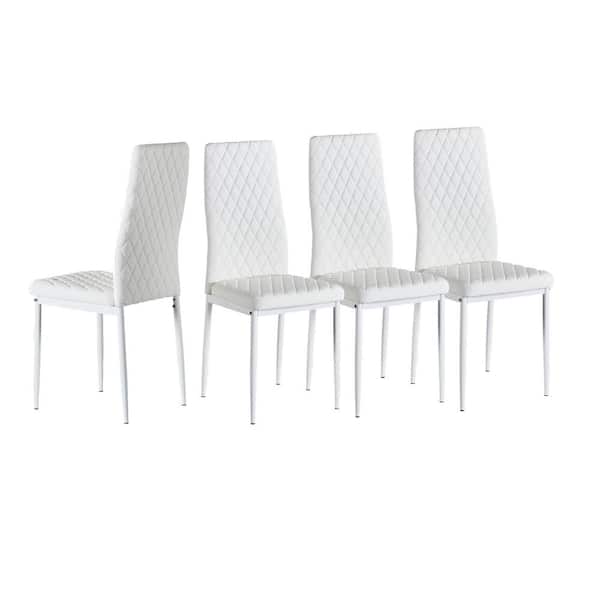 Homefun White Modern Leather, Set Of 2 Faux Matte Suede Leather Dining Chairs With Metal Legs