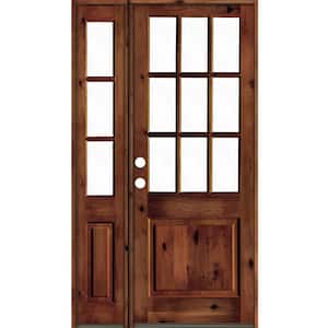 50 in. x 96 in. Knotty Alder Right-Hand/Inswing Clear Glass Red Chestnut Stain Wood Prehung Front Door w/Left Sidelite