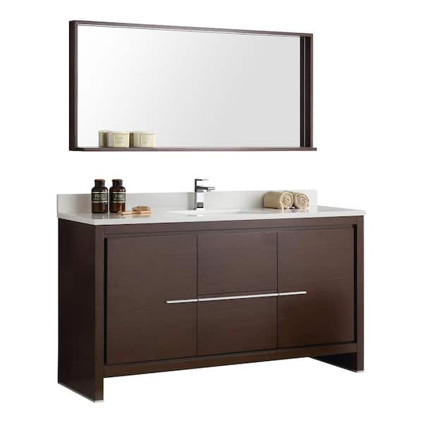 Fresca Allier 60 in. W Vanity in Wenge Brown with Ceramic Vanity Top in White with White Basin and Mirror