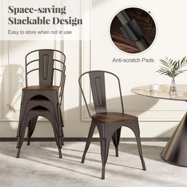 Gymax Tolix Style Metal Dining Chairs (Set of 4) w/ Wood Seat and