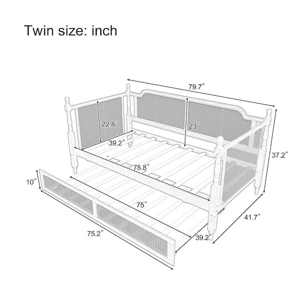 Harper & Bright Designs Antique Walnut Twin Size Rattan Daybed with Twin Size Trundle YJH149AAD