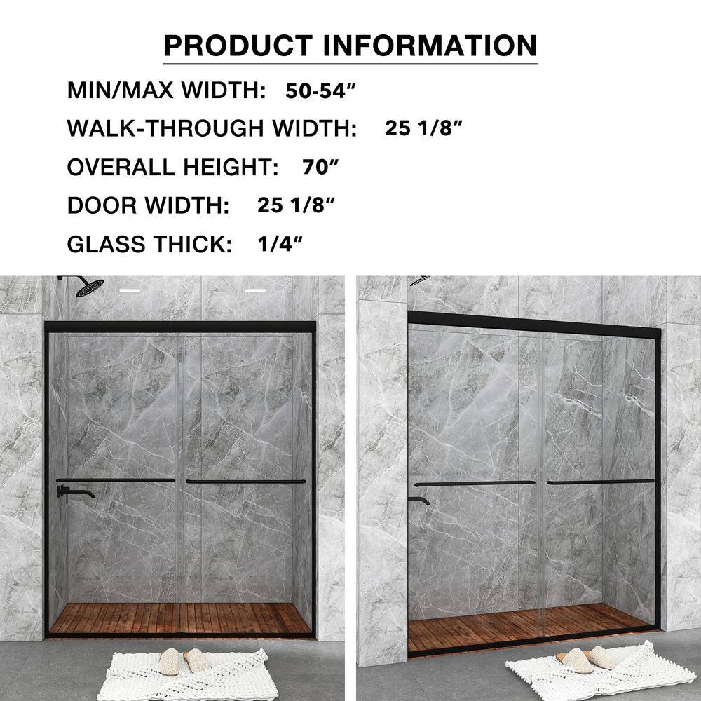 54 in. Matte Black Framed Sliding Shower Door with Clear Glass