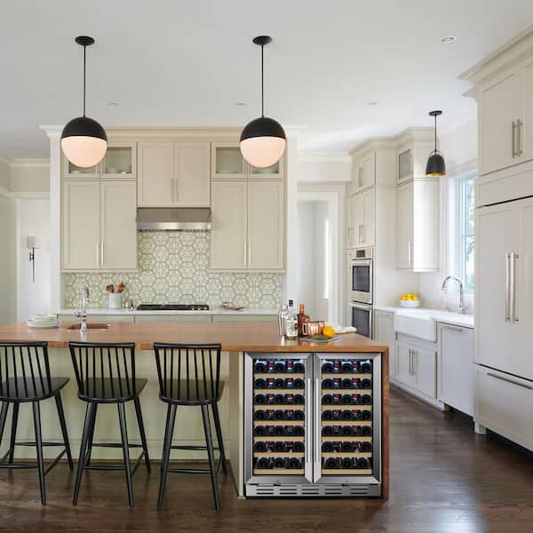 30 in. Wine Cooler 66 Bottle Dual Zone Built-in and Freestanding with Stainless Steel and Glass French-Door Style