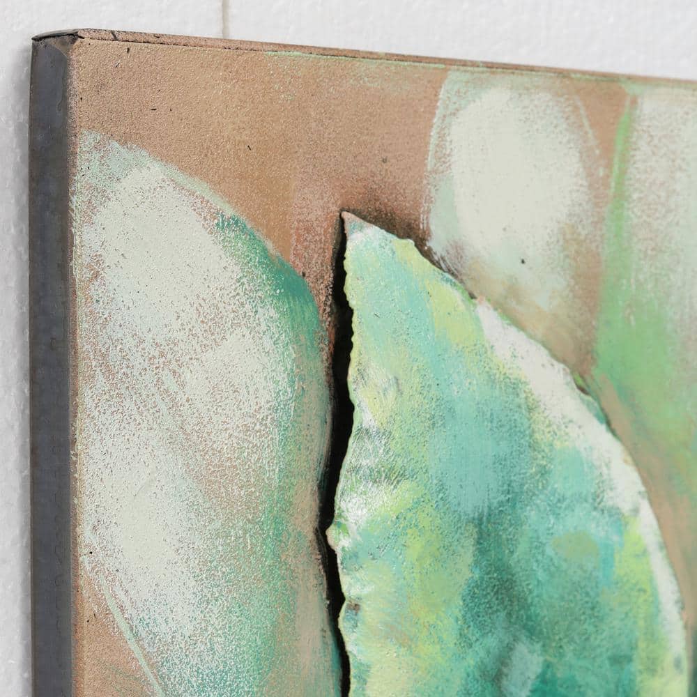 Hand Painted Green Iron Succulent Wall Art, 24" x 16"