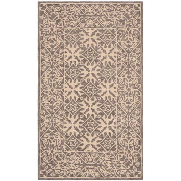 Suzani 3 ft. x 5 ft. Gray/Beige Oriental Border Area Rug