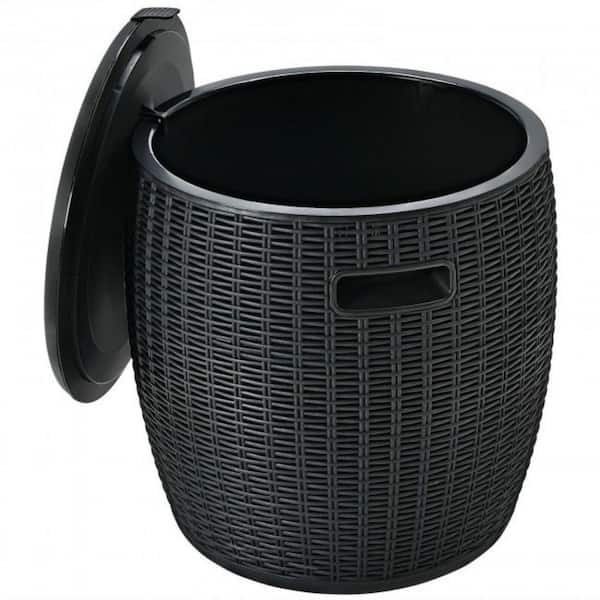 Cisvio 9.5 Gal. 4-in-1 Outdoor Plastic Patio Rattan Cool Bar Cocktail Table Side Table Black